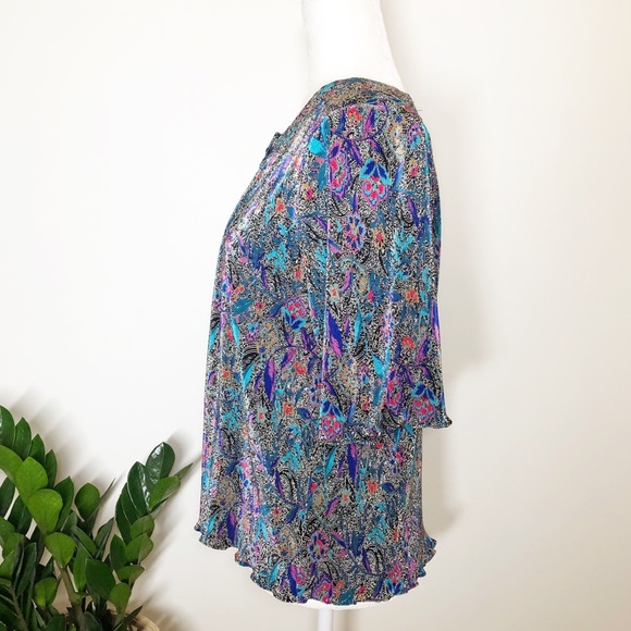 Vintage Bright Floral Paisley Button Front Blouse - Picture 2 of 10